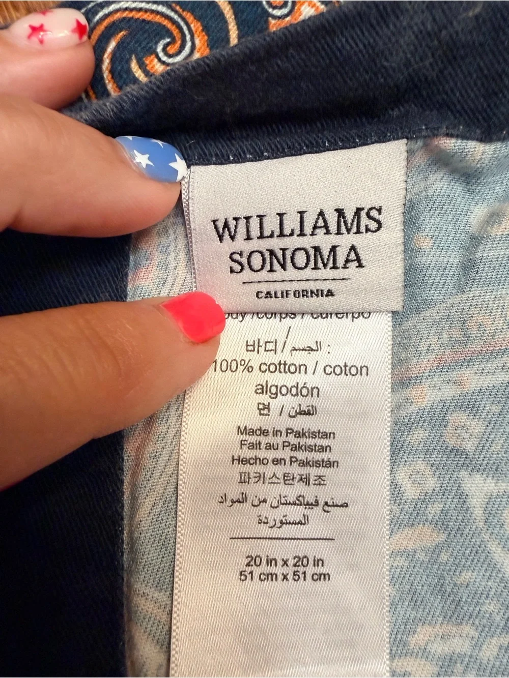 Williams Sonoma Paisley Cloth Napkin Single Replacement 20